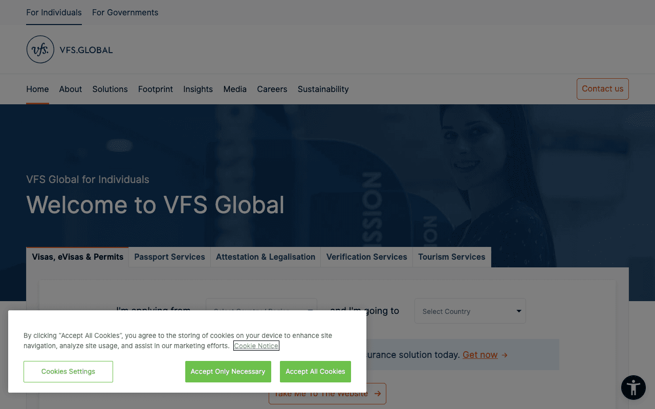 VFS Global нүүр хуудас